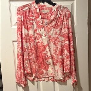 LOFT Women's Red/coral and White Floral Blouse NWT